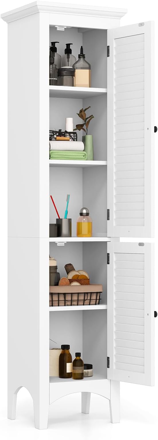 63" Tall Bathroom Storage Cabinet, Freestanding Narrow Linen Tower