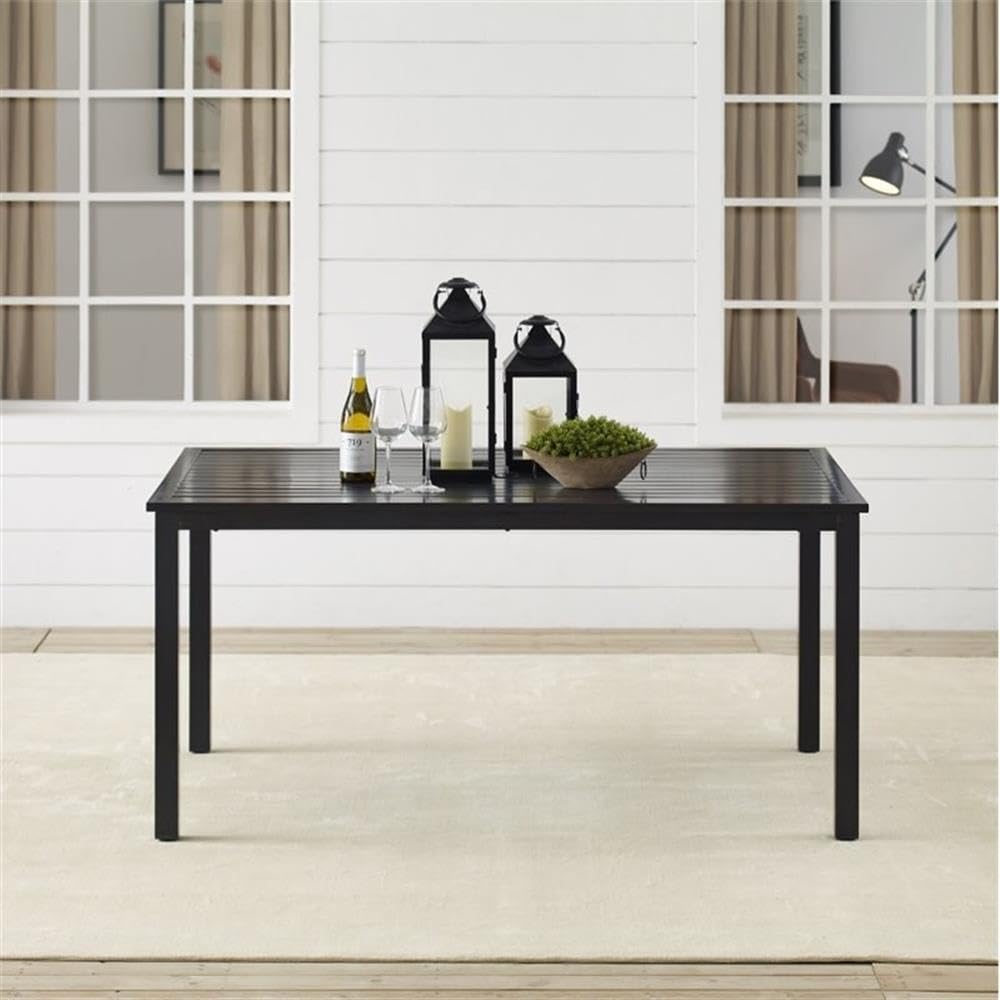Kaplan 6-Person Rectangular Outdoor Dining Table with Umbrella Hole for Outside Patio