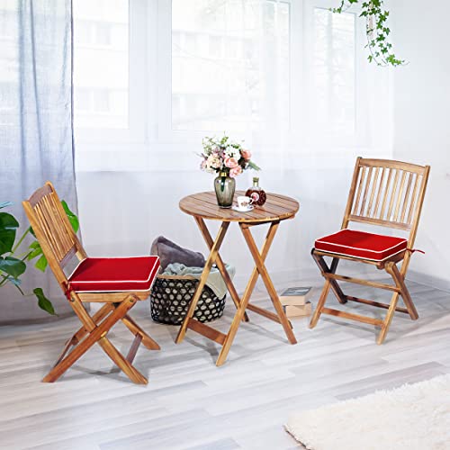 3 Pieces Patio Bistro Set, Acacia Wood Folding Bistro Set with Round Coffee