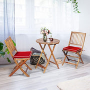 3 Pieces Patio Bistro Set, Acacia Wood Folding Bistro Set with Round Coffee
