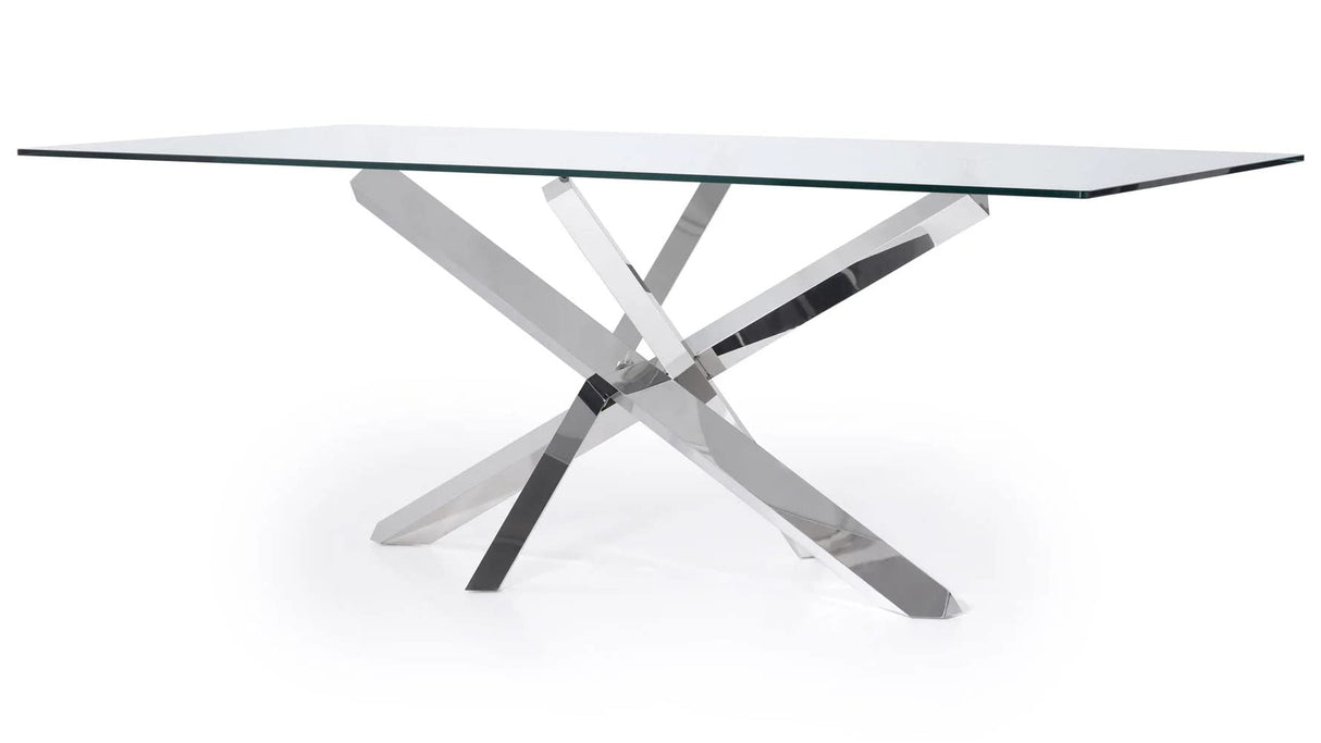 Modern Cortez 79" Clear Glass Dining Table with Polished Stainless Steel Base