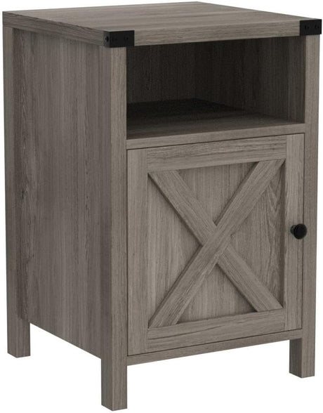 Farmhouse Nightstand, End Table, End Tables with Barn Door and Shelf, Modern Bed Side