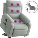 and Recline Massage Armchair in Light Gray Velvet - Motorized Standing Aid, Vibrating Massage, Comfort Design, 242.5 lb Capacity