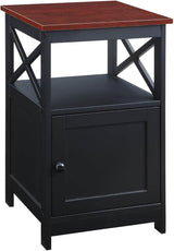Oxford End Table with Storage Cabinet and Shelf, Cherry/Black