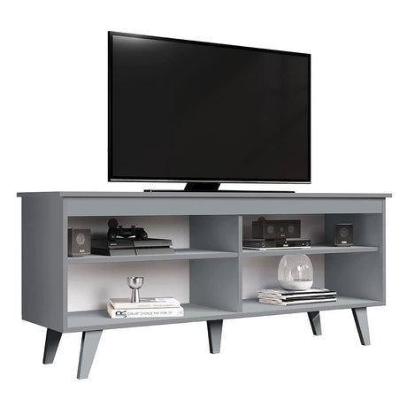 Entertainment Center with 4 Shelves and Cable Management for 50, 55 Inch Media Storage Living Room and Bedroom Modern Wooden Television Media Console - Grey