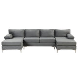 Large Velvet Fabric U-Shape Sectional Sofa, Double Extra Wide