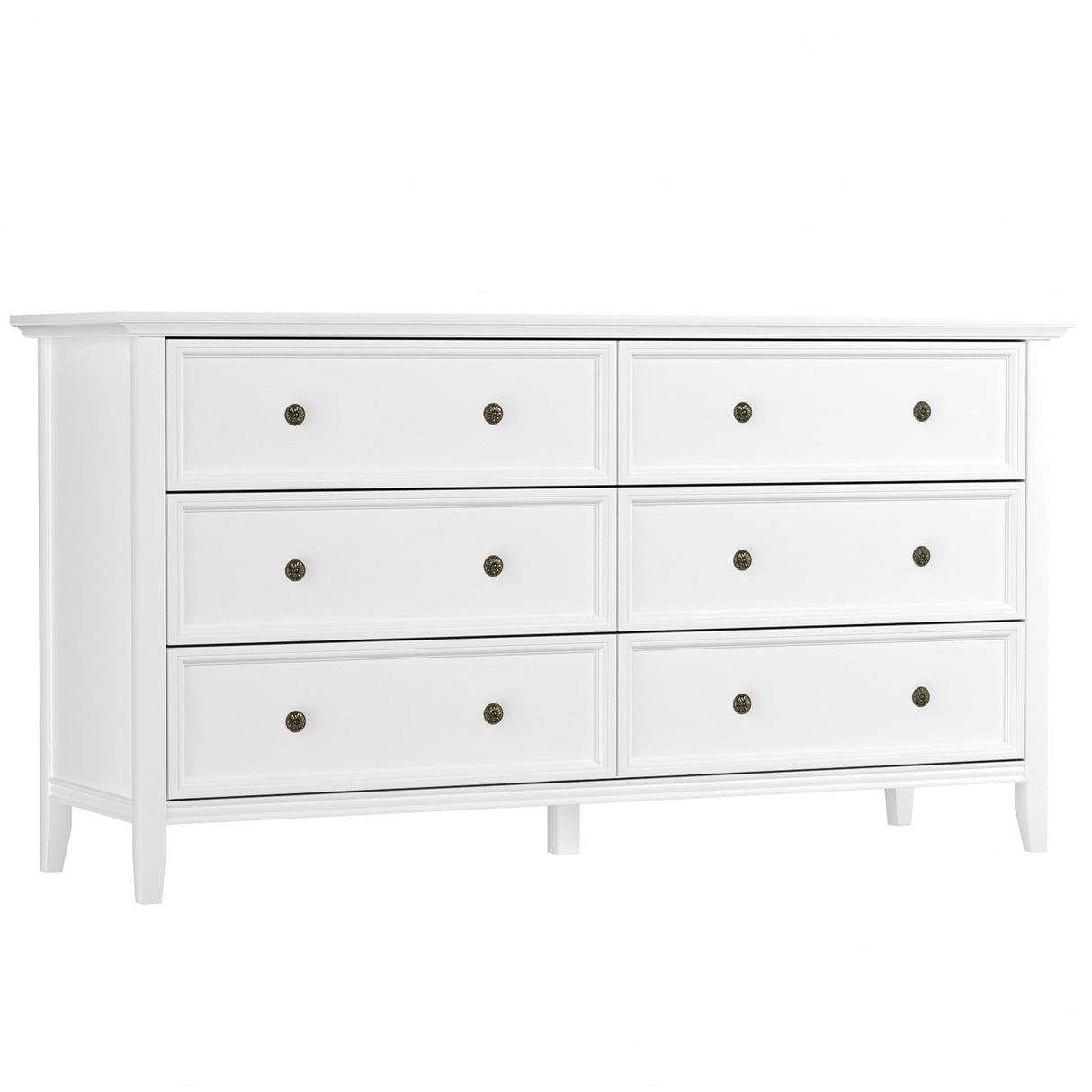 6 𝑫𝒓𝒂𝒘𝒆𝒓𝒔 𝑫𝒓𝒆𝒔𝒔𝒆𝒓, White 6 Drawer Dresser for Bedroom, Modern Solid Wood Chest