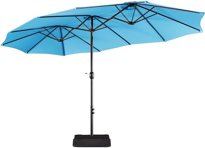 15 ft Triple-size Patio Umbrella w/Base Includedatio Parasol w/Easy Crank &
