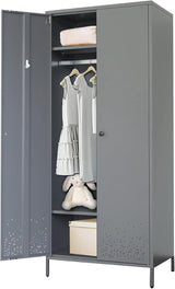 Metal Wardrobe, Storage Cabinet with Hanging Rod，Armoire with Magnetic Door