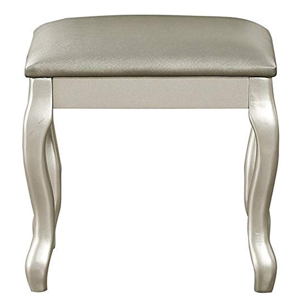 Featuring Stool and Mirror Silver Vanity Set,