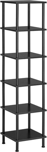 6-Tier Corner Shelf, Corner Square Rack Display Shelf, Tall Storage Rack Plant Stand, Corner Bookcase for Small Spaces, Living Room, Home Office, Kitchen, Rustic Brown and Black BF55CJ01