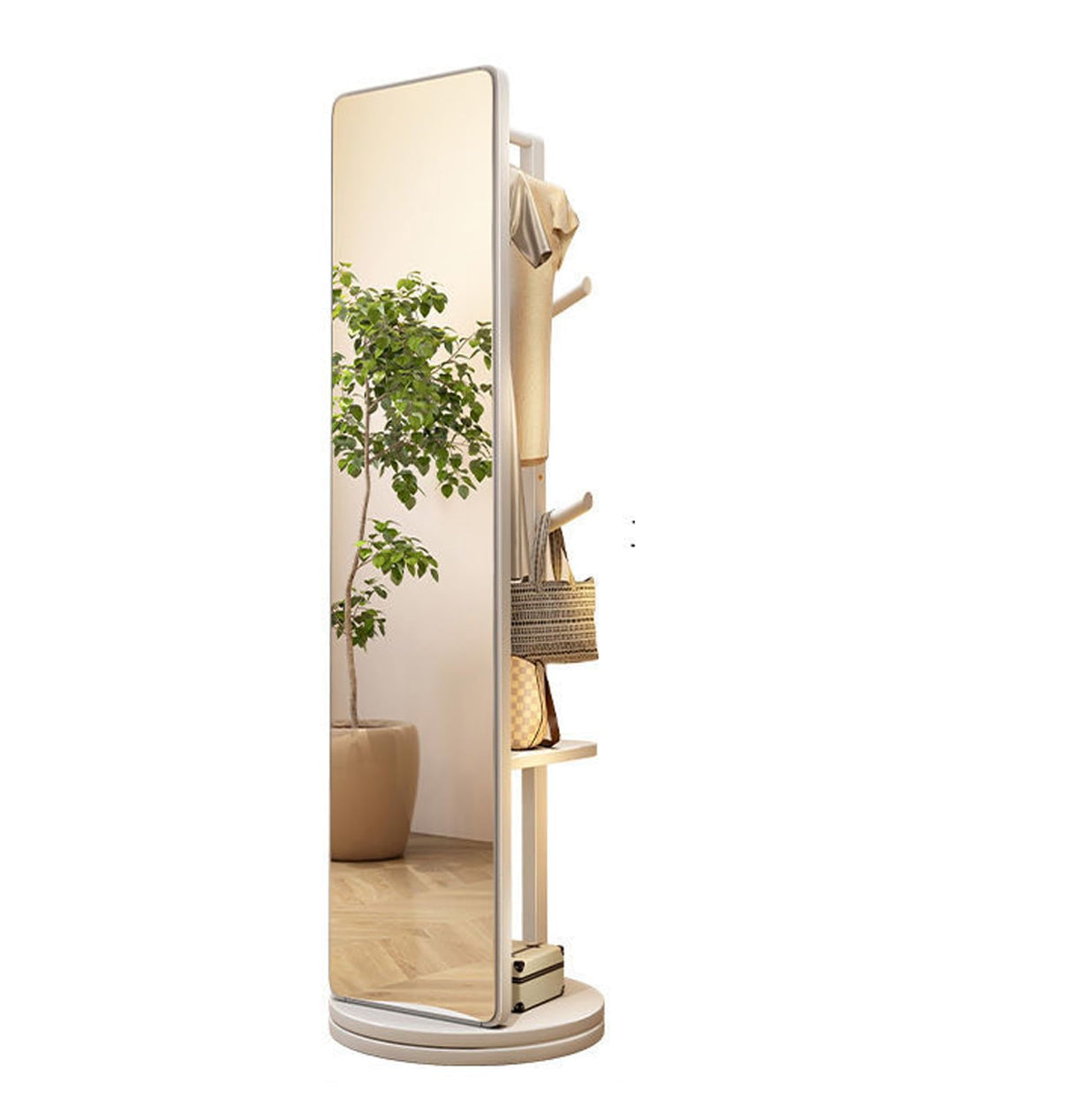 Full Length Mirror 67"×15.7"“Swivel with Cloak Rack, Solid Wood Frame, Simple Modern