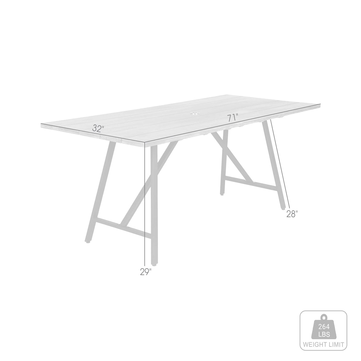 Koala Outdoor Patio Light Eucalyptus Wood and Metal Rectangle Dining Table