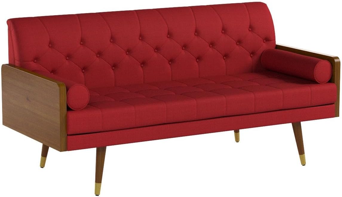 GDFStudio Christopher Knight Home Aidan Mid Century Modern Tufted Fabric Sofa, Red