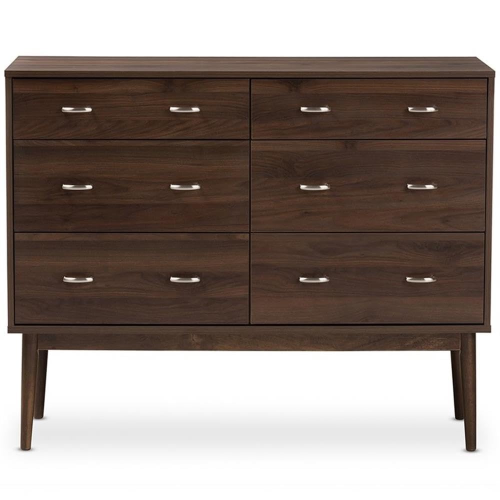 studio DISA Mid-Century Modern Walnut Brown Finished 6-Drawer Dresser Brown//Medium Wood/Mid-Century/Particle Board/MDF