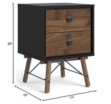 Black Matte and Walnut Ry 2 Drawer Nightstand