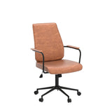 Brown Leather Executive Office Chair - Adjustable Mid-Back Swivel Desk Chair
