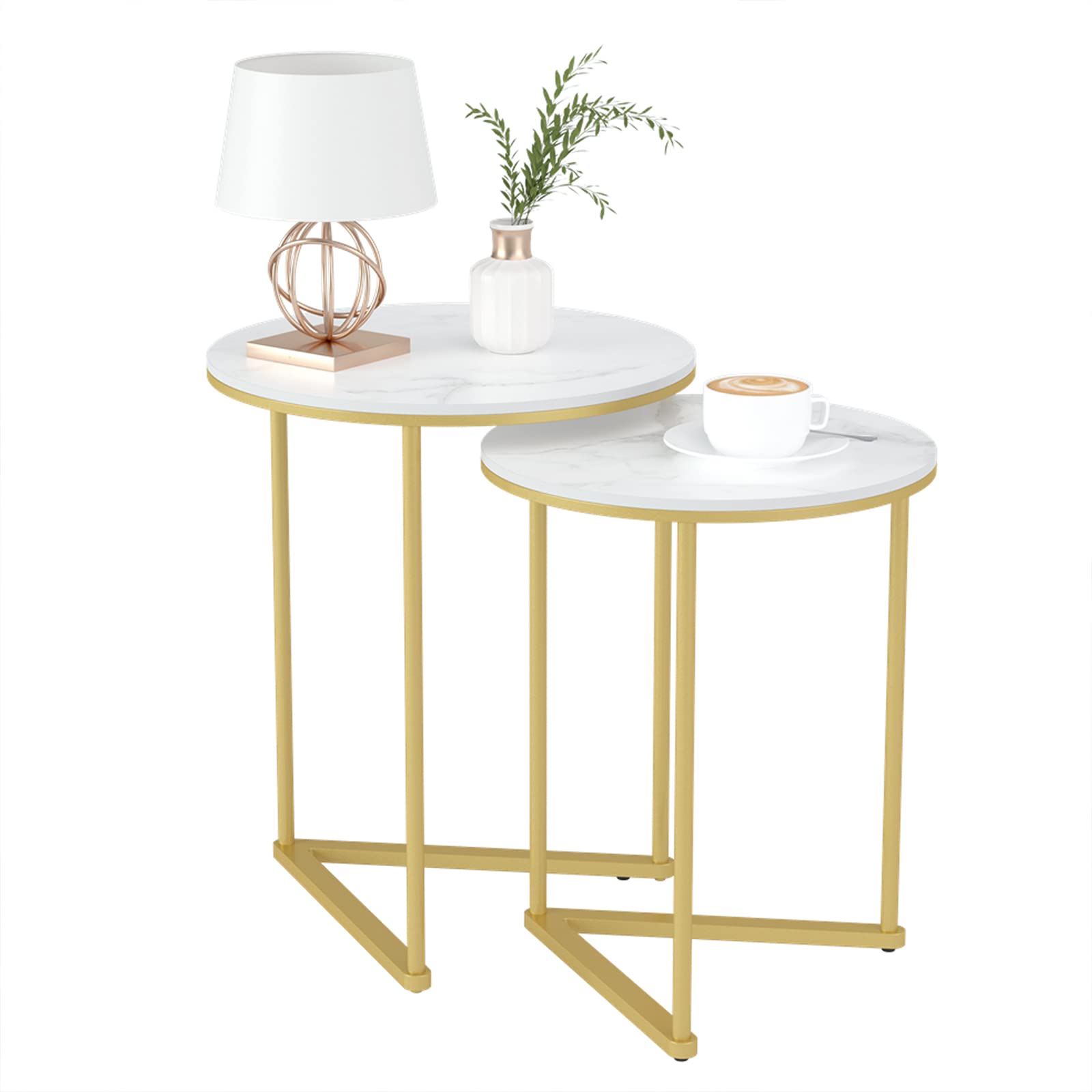 Nesting Side Table Set of 2 Gold Marble Nesting Accent Table Set