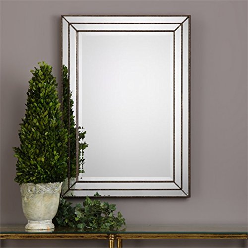 Grooved Metal Mirror in Metallic Bronze