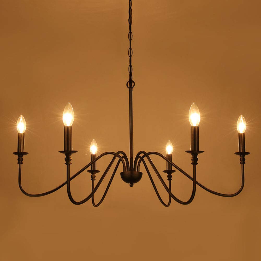 6-Light Iron Chandelier Black Farmhouse Chandelier Classic Candle Ceiling Pendant