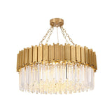 Gold Luxury Crystal Chandelier for Living Room Round Stainless Steel E14 Pendant Lamp