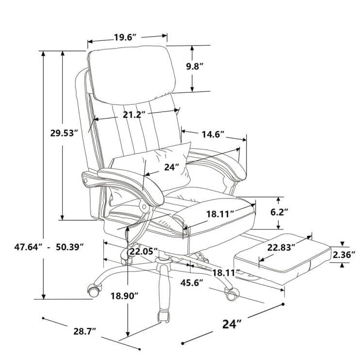 High Back Office Chair with Lumbar Support and Footrest, Leather Executive Computer