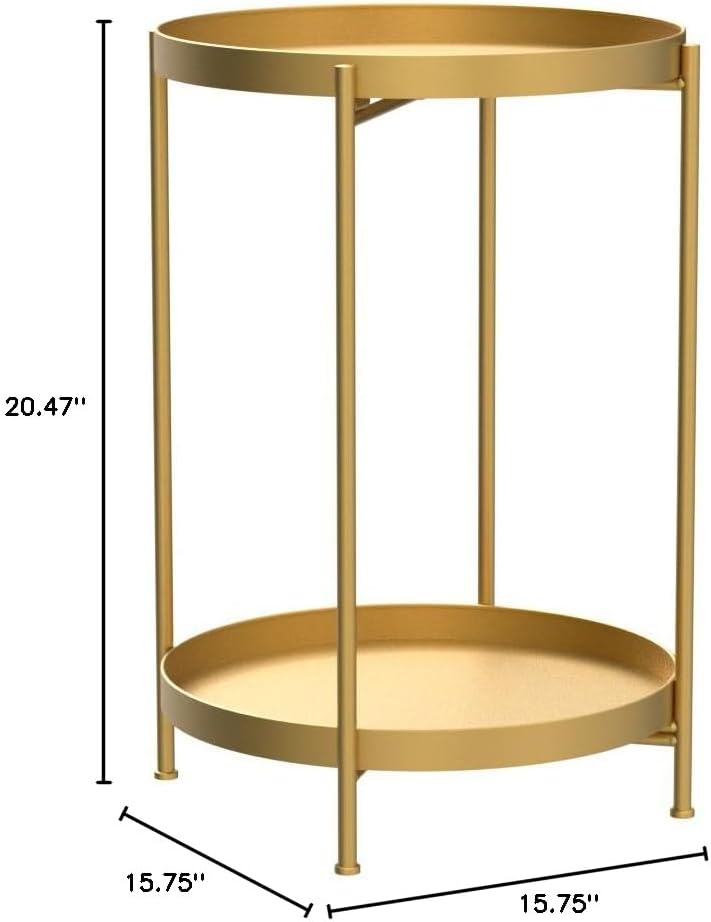 2-Tier Round Metal End Side Table, Accent Anti-Rust Waterproof Simplistic Sofa Table