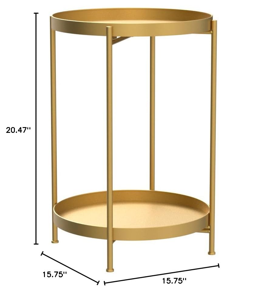 2-Tier Round Metal End Side Table, Accent Anti-Rust Waterproof Simplistic Sofa Table