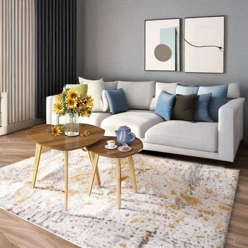 Bamboo Nesting Triangle End Table,Set of 2 Coffee Table Modern Minimalist Side