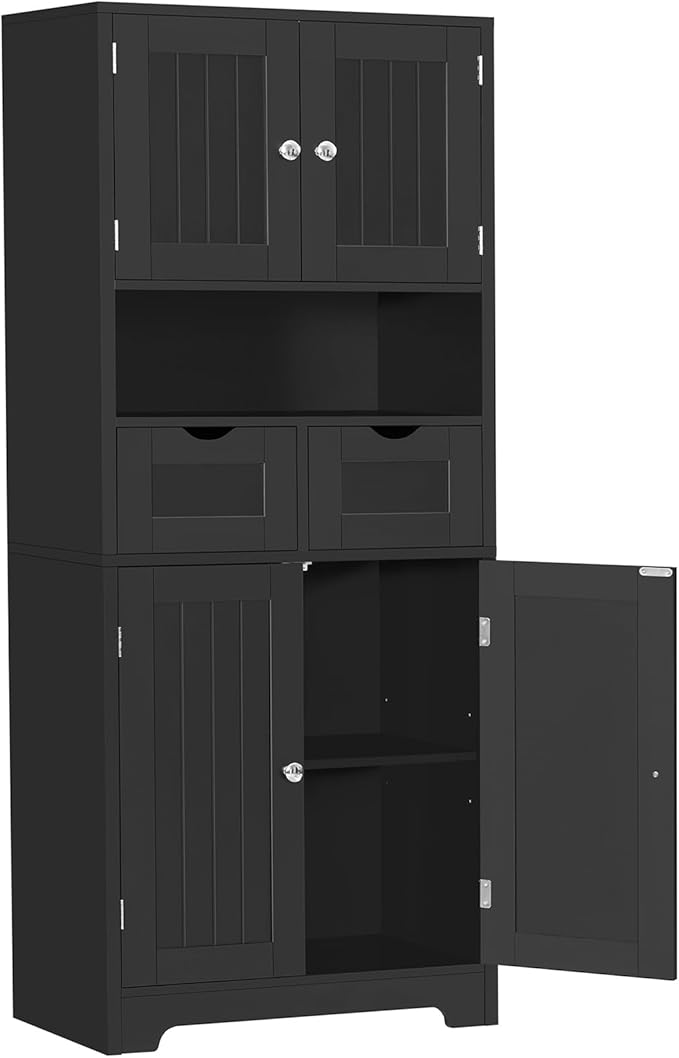 Tall Storage Cabinet, Bathroom Cabinet with Doors & Adjustable Shelves, Linen Cabinet with 2 Drawers