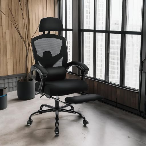 Home Office Desk Chair with Footrest, High-Back Mesh Rolling Swivel Reclining Chairs