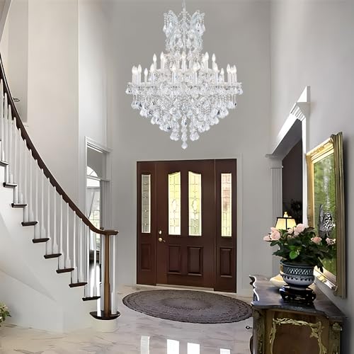 Large Silver Modern Crystal Chandelier Light Fixtures - 24 Lights, Pendant Light Foyer