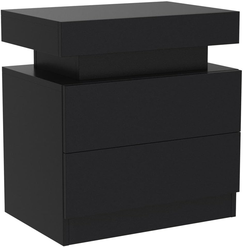 Nightstand Set of 2 LED Nightstand with 2 Drawers, Bedside Table with Drawers