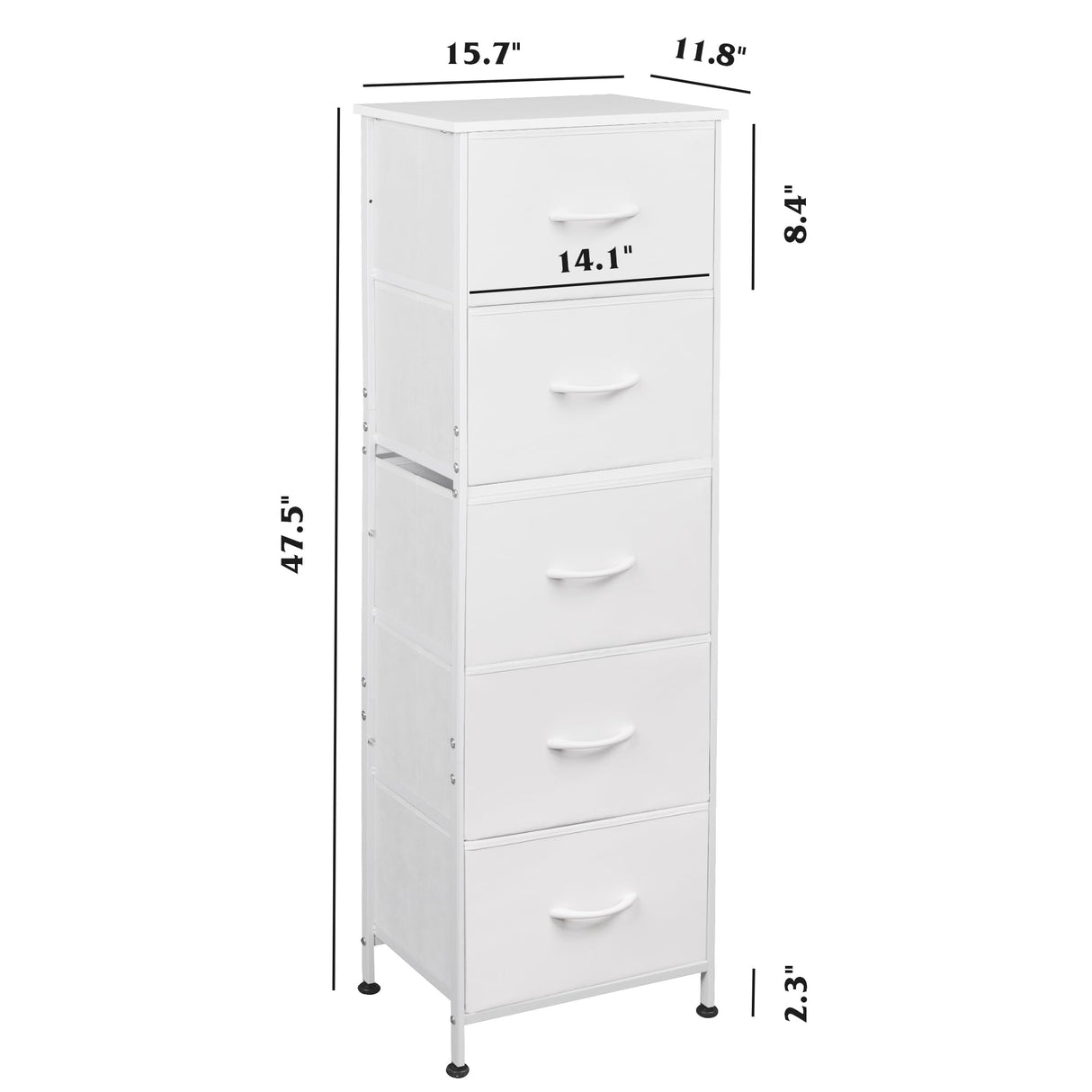 WLIVE Fabric Dresser, 5-Drawer Tall Dresser for Bedroom, Storage Dresser Organizer with Fabric Bins, Wood Top, Sturdy Steel Frame, Chest of Drawers for Closet, Hallway, White