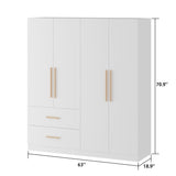 White 4-Door Wardrobe Armoire Wooden Closet with 2 Drawers, 6 Storage Cubes