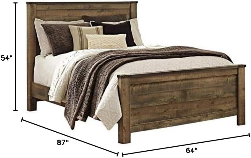 Queen Size Panel Bed with Headboard, Footboard, Platform, Wooden Slats in Wood, in