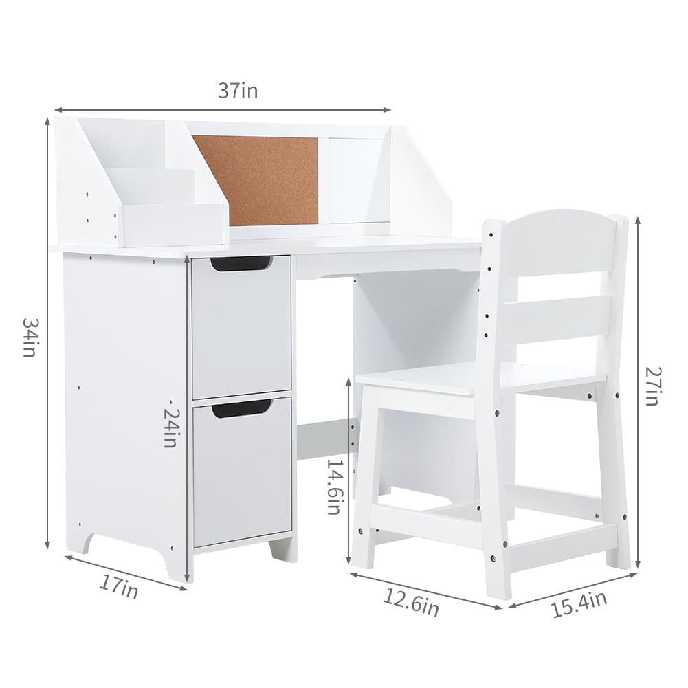 chair Set with Bookshelf, Bulletin Board, and Cabinets - Ideal for Boys and Girls Ages 3-8