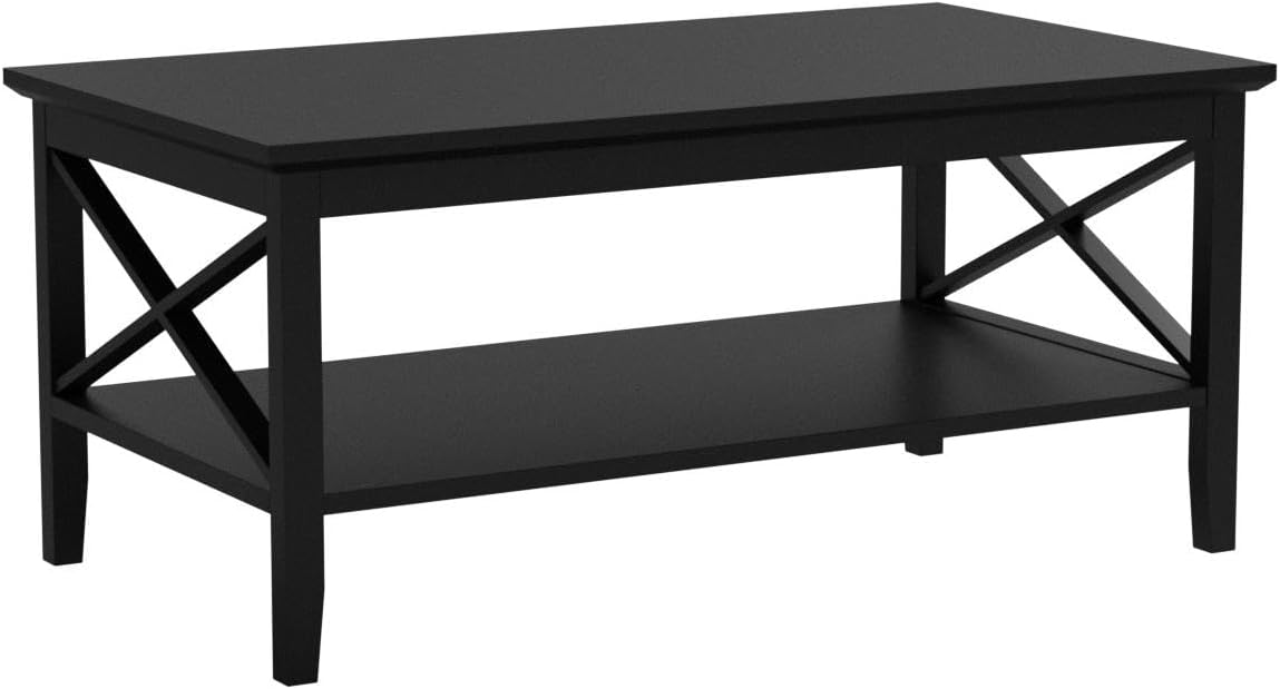 Oxford Coffee Table with Thicker Legs, Black Wood Coffee Table with Storage