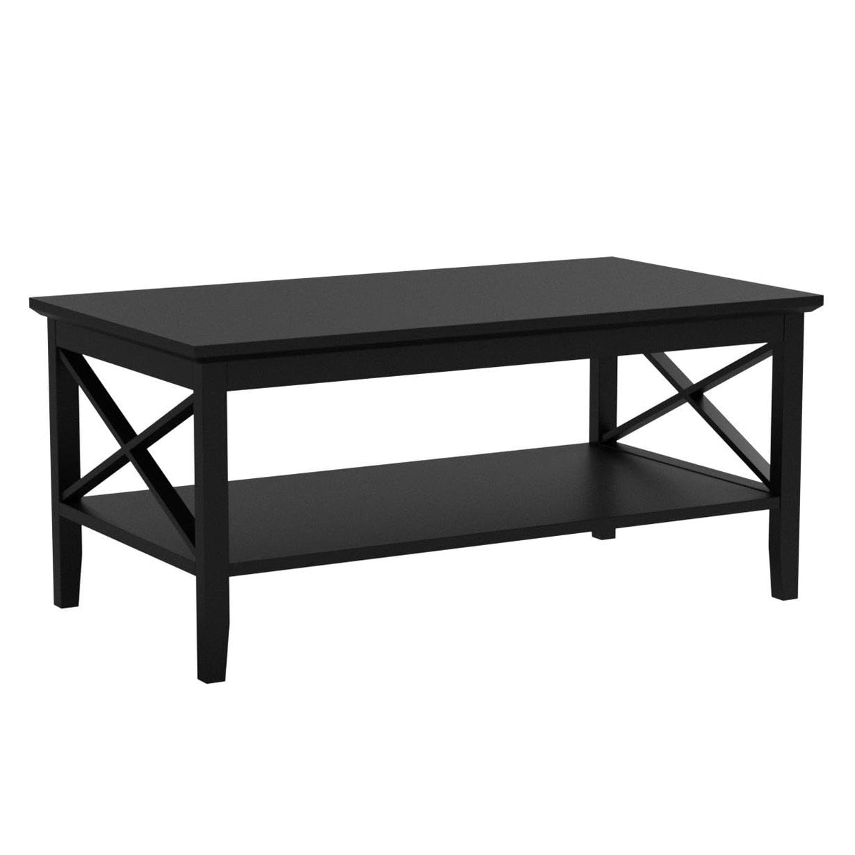 Oxford Coffee Table with Thicker Legs, Black Wood Coffee Table with Storage