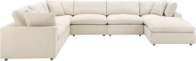 Down-Filled Overstuffed Boucle Fabric 7-Piece Sectional Sofa