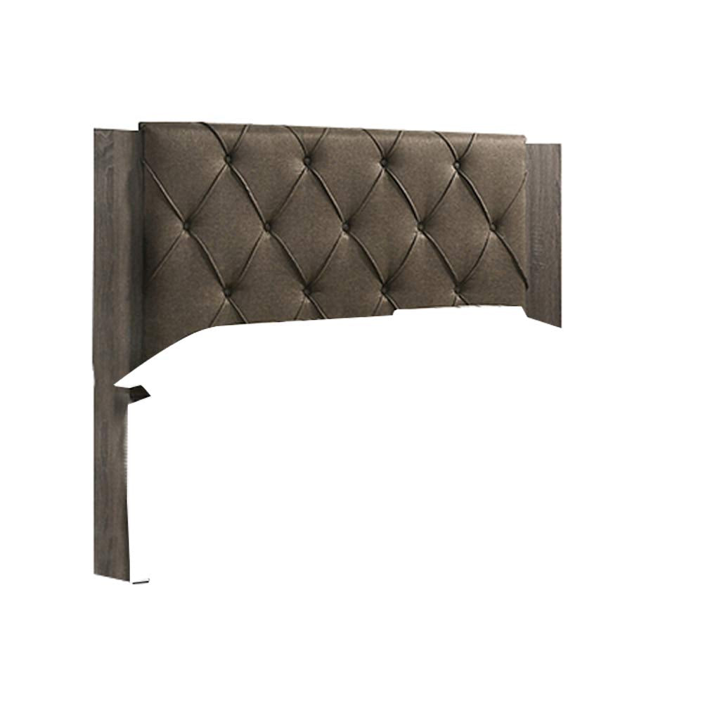 Bed with Button Tufted Headboard, Gray and Brown