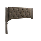 Bed with Button Tufted Headboard, Gray and Brown