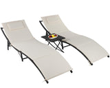 hairs Set of 2 Outdoor Wicker Lounge Chairs Portable Adjustable Chaise Lounge Folding