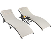 hairs Set of 2 Outdoor Wicker Lounge Chairs Portable Adjustable Chaise Lounge Folding