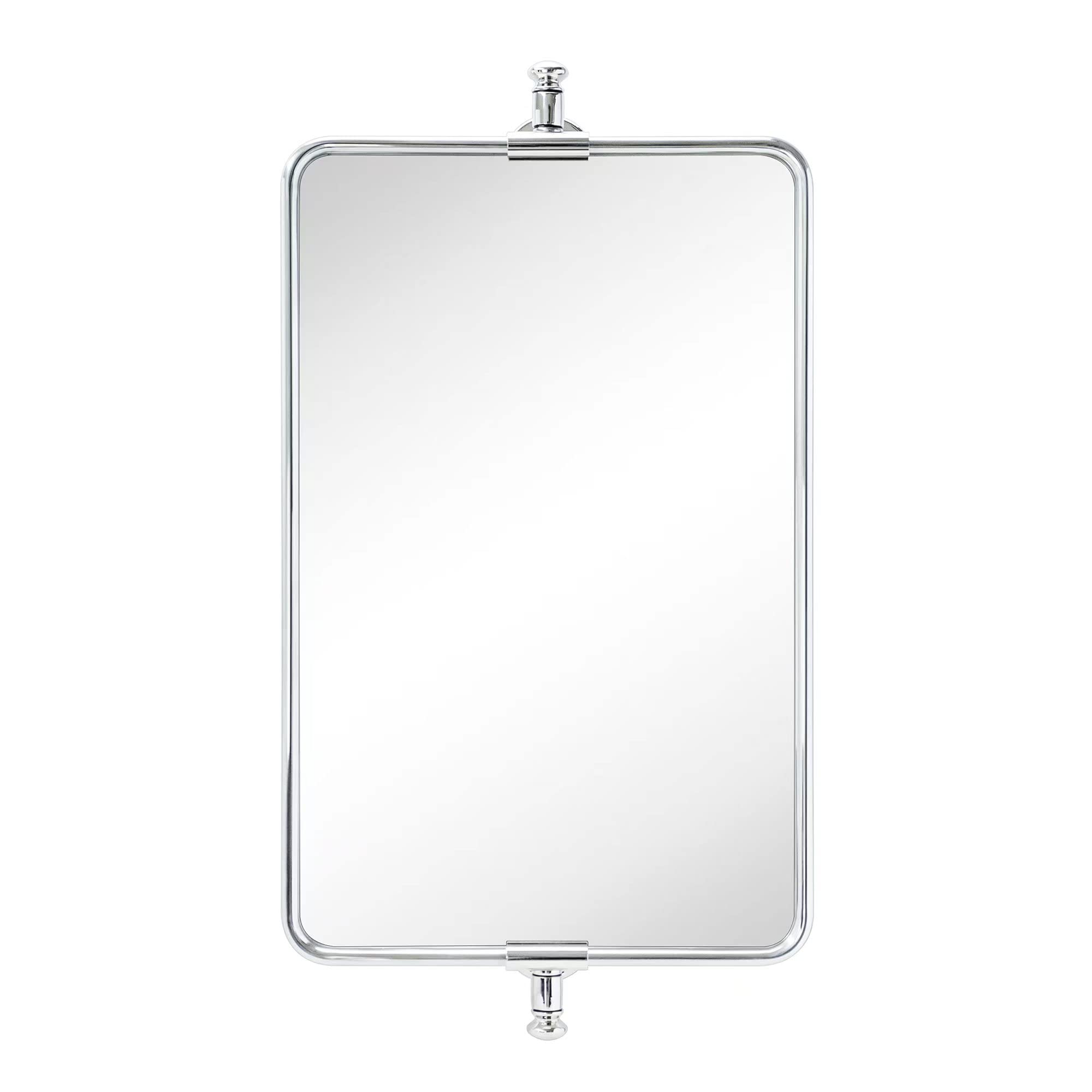Chrome Rounded Rectangle Pivot Bathroom Mirror 14 x 22 Inch