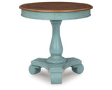 Mirimyn Farmhouse Round Accent Table, Teal & Brown