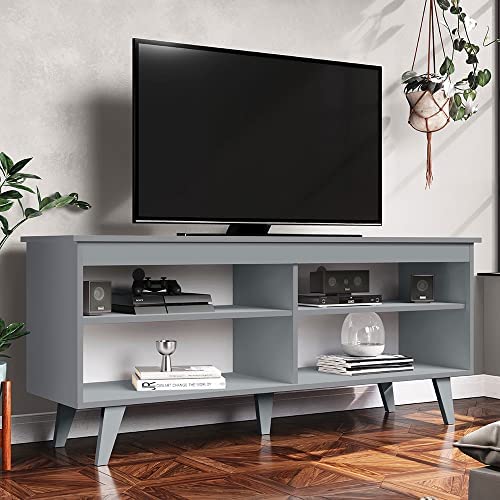 Entertainment Center with 4 Shelves and Cable Management for 50, 55 Inch Media Storage Living Room and Bedroom Modern Wooden Television Media Console - Grey