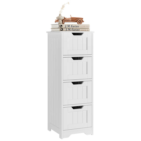 Bathroom Storage Cabinet, Side Cabinet with 4 Drawers, 11.8” x 11.8” x 32.5” Freestanding