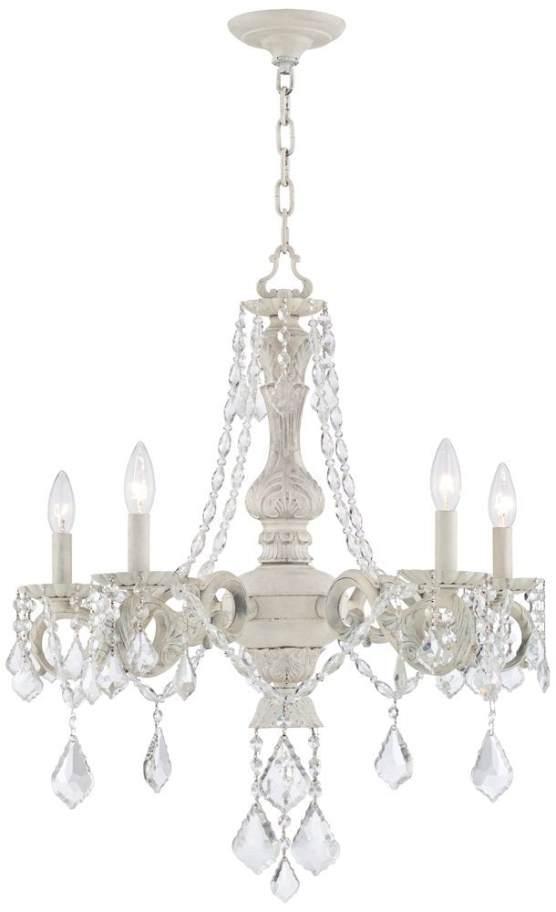 kathy ireland Chateau de Conde Antique Rubbed White Chandelier Lighting 26" Wide French Clear Crystal 5-Light Fixture for Dining Room House Foyer Entryway Kitchen Bedroom Living High Ceilings