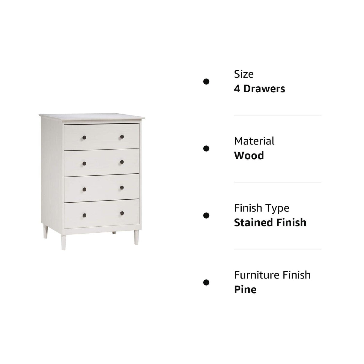 Tall Wood Dresser Bedroom Storage Drawer  4 Drawer White